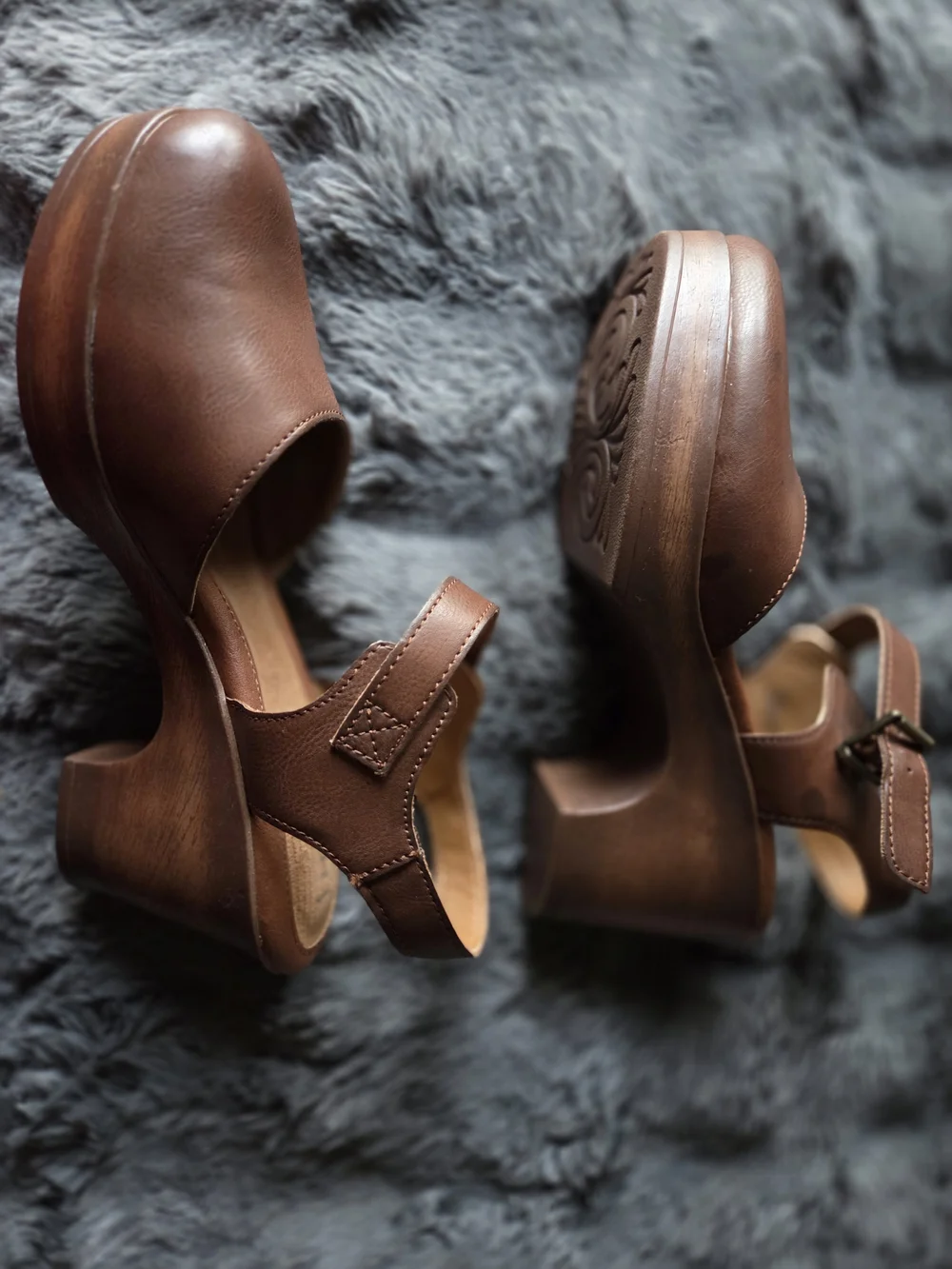 Bprn Brown Leather Platform Sandal with Buckle